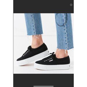 [SUPERGA 2790] EUC Womens 6.5 Black Canvas White Platform Casual‎ Sneakers Shoes